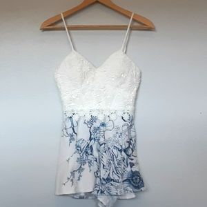 Xenia White Lace Over Floral Romper